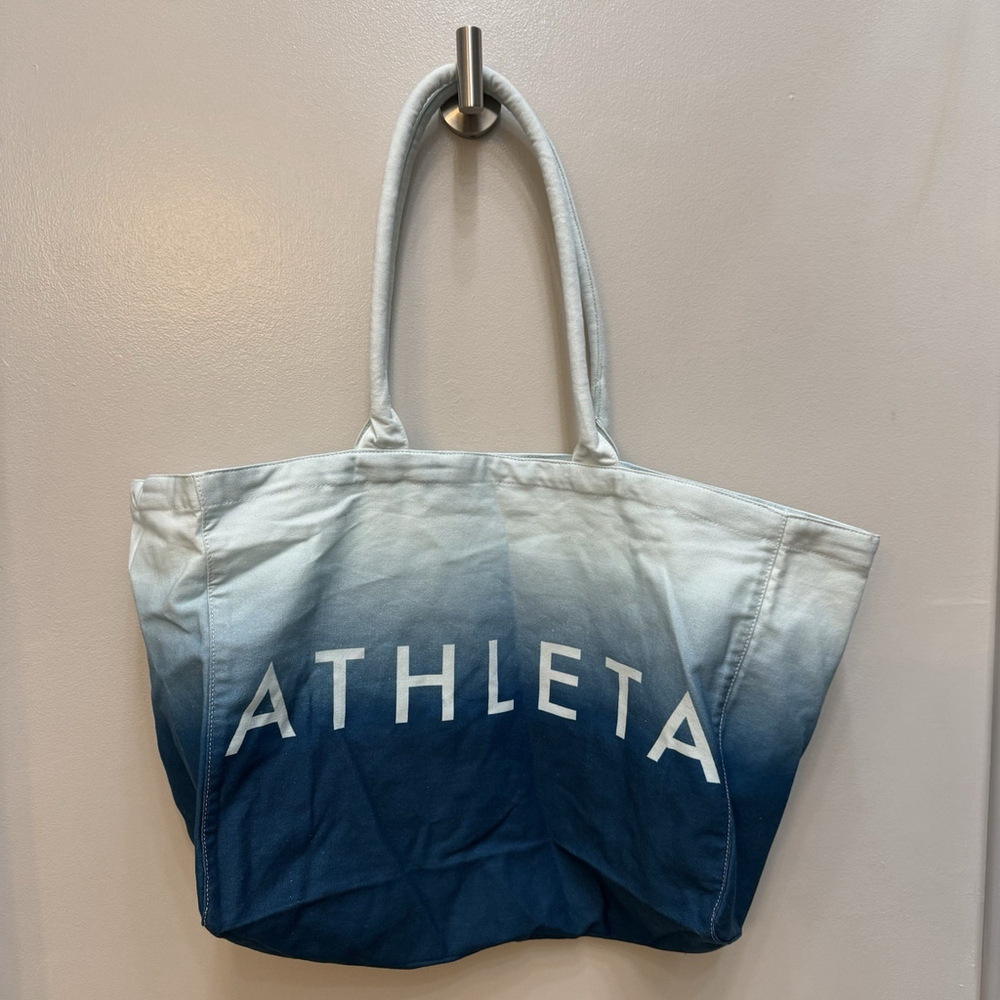 Athleta Beach Bag Gym Bag Tote Bag Blue Ombre White Canvas